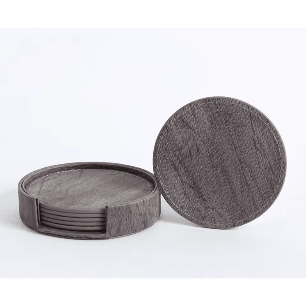 Elegant Wood Grain Leather Drink Coasters Set 6 Piece Insulated Non Stick Cup Placemats 2