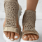 Elegant Gold Knitted Elastic Flat Sandals Braided Mesh Slip On For Women 5