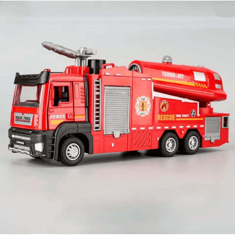 Interactive 1 To 32 Scale Water Spray Fire Truck Toy With Lights Sound And Pull Back 4