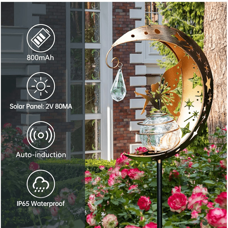 MoonGlow Crackle Glass Solar Stake Light Moon Garden Lamp 1