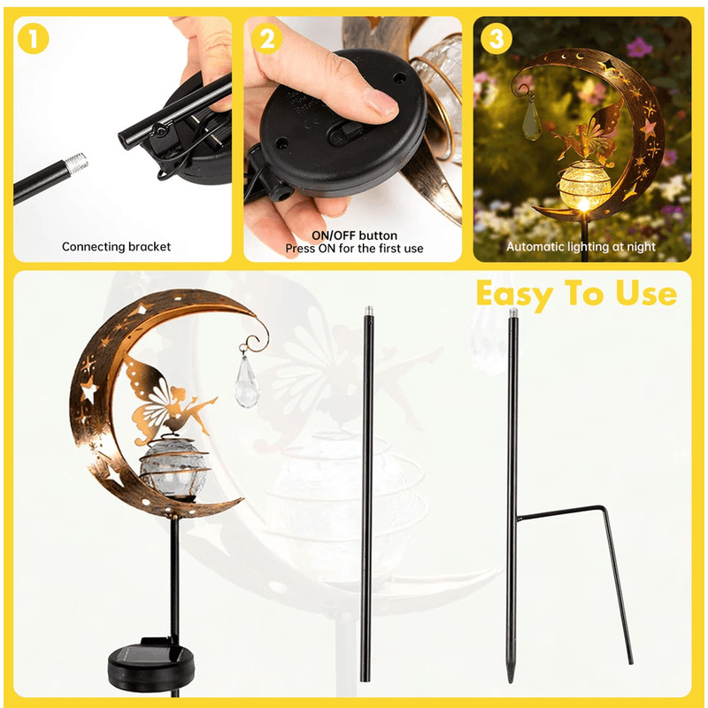 MoonGlow Crackle Glass Solar Stake Light Moon Garden Lamp 3