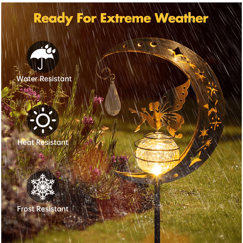 MoonGlow Crackle Glass Solar Stake Light Moon Garden Lamp 4