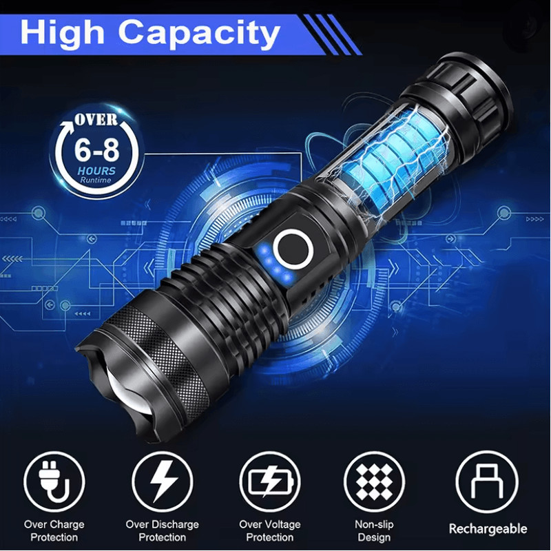 High Power Rechargeable Zoom LED Flashlight For Outdoor Use 1