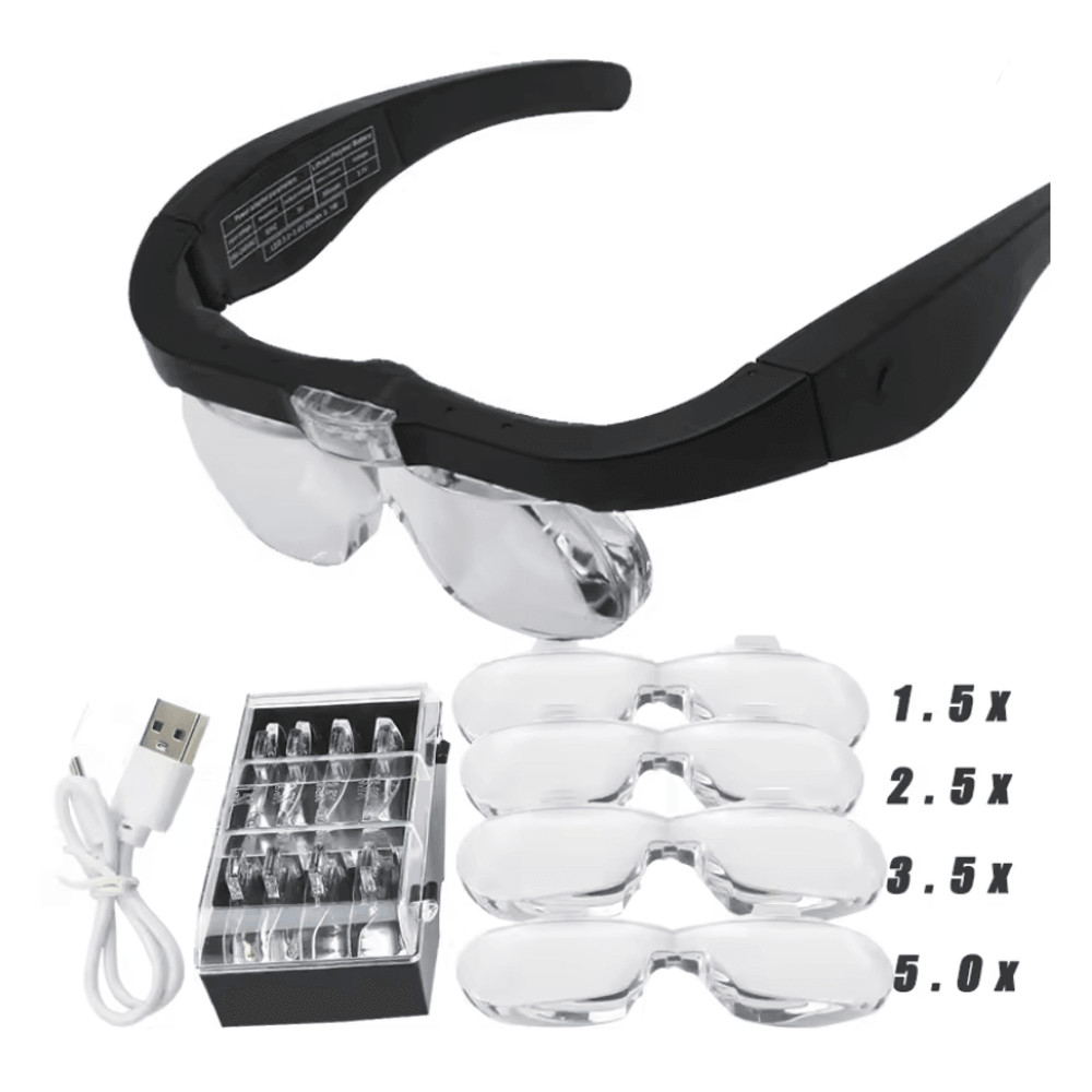 USB Rechargeable LED Magnifying Glasses With Interchangeable Lenses For Hands Free Work 0