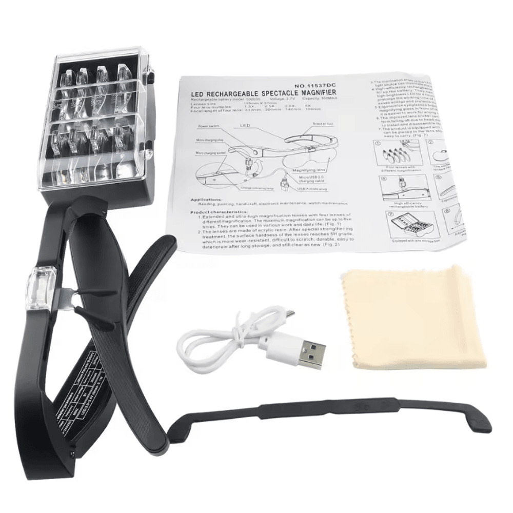 USB Rechargeable LED Magnifying Glasses With Interchangeable Lenses For Hands Free Work 1