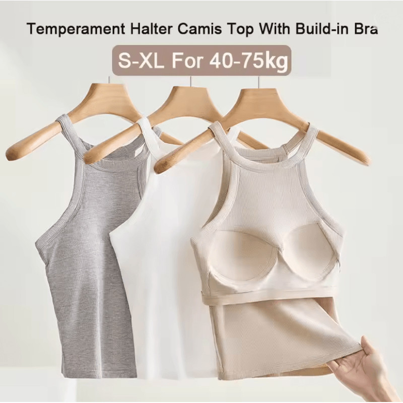 HalterFit Built In Bra Camisole Slim Fit Breathable Halter Top 0