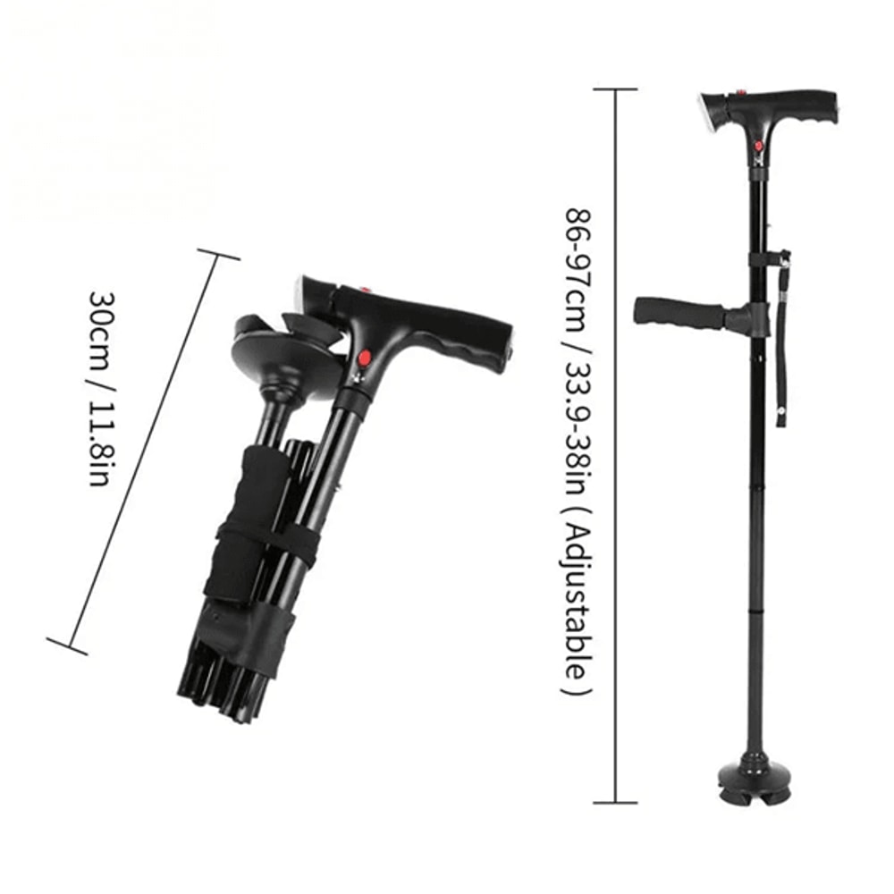 Adjustable Collapsible Walking Cane With LED Light And Alarm 1
