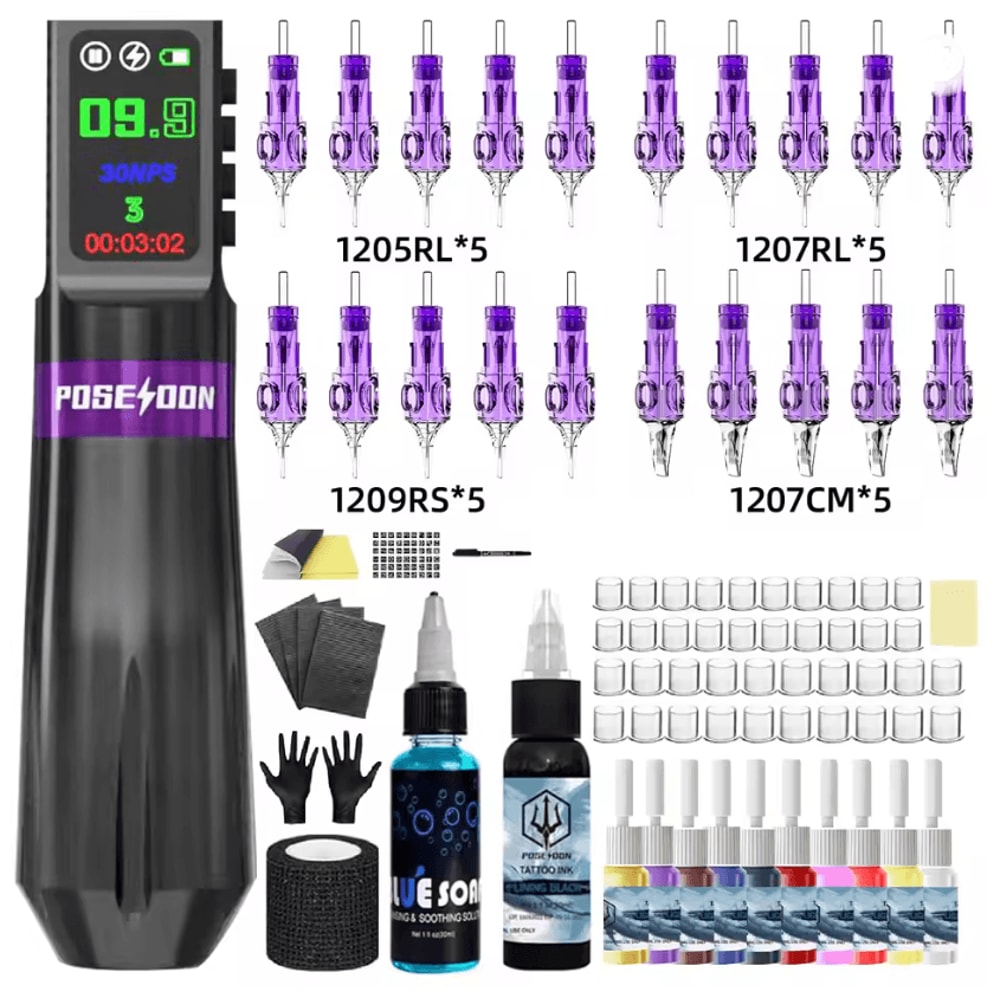 Poseidon Wireless Tattoo Pen Kit Professional Rotary Tattoo Machine Kit 1