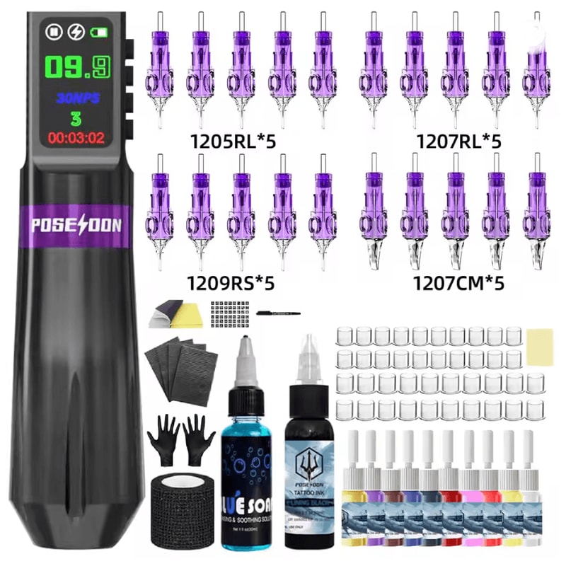 Poseidon Wireless Tattoo Pen Kit Professional Rotary Tattoo Machine Kit 1