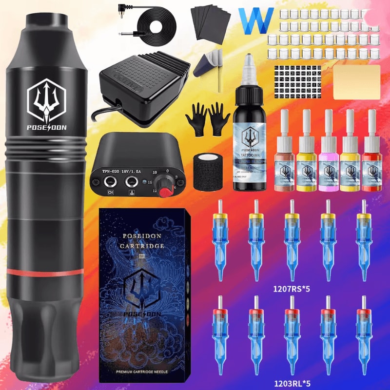 Poseidon Wireless Tattoo Pen Kit Professional Rotary Tattoo Machine Kit 3