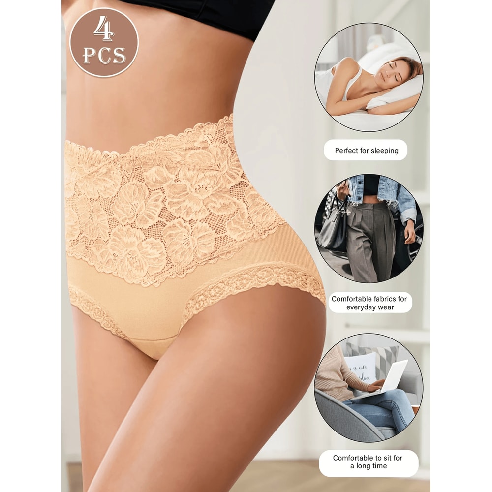 4 Pack High Waisted Jacquard Cotton Briefs 1