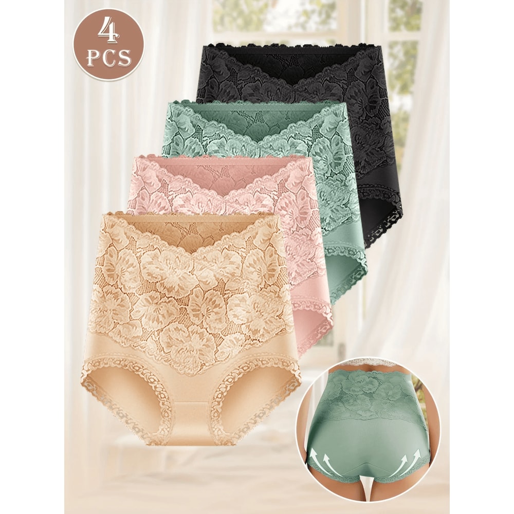 4 Pack High Waisted Jacquard Cotton Briefs 4