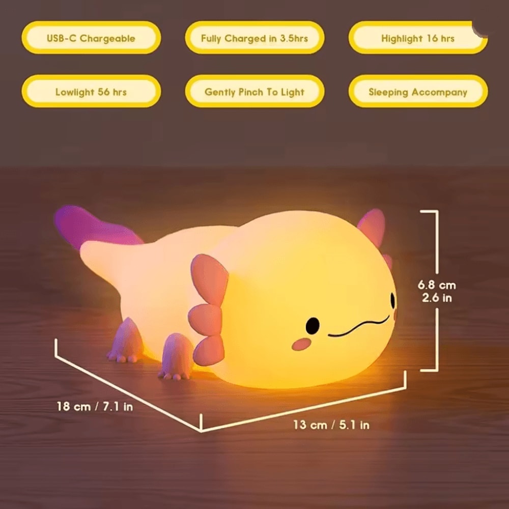 LunaLumi Axolotl Touch Rechargeable Night Light 2