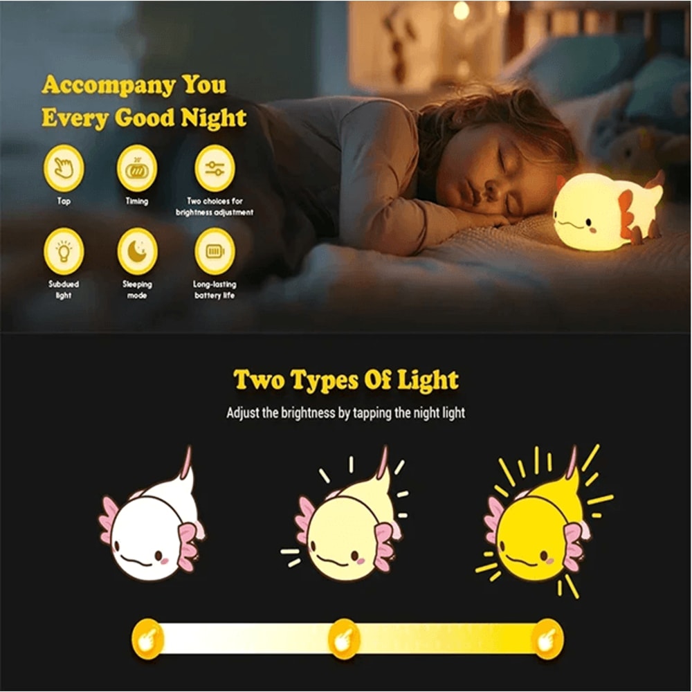 LunaLumi Axolotl Touch Rechargeable Night Light 4