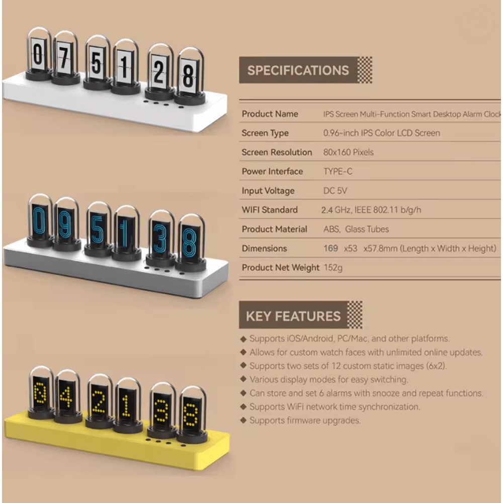 TimeGlow WiFi Nixie Tube Alarm Clock 2