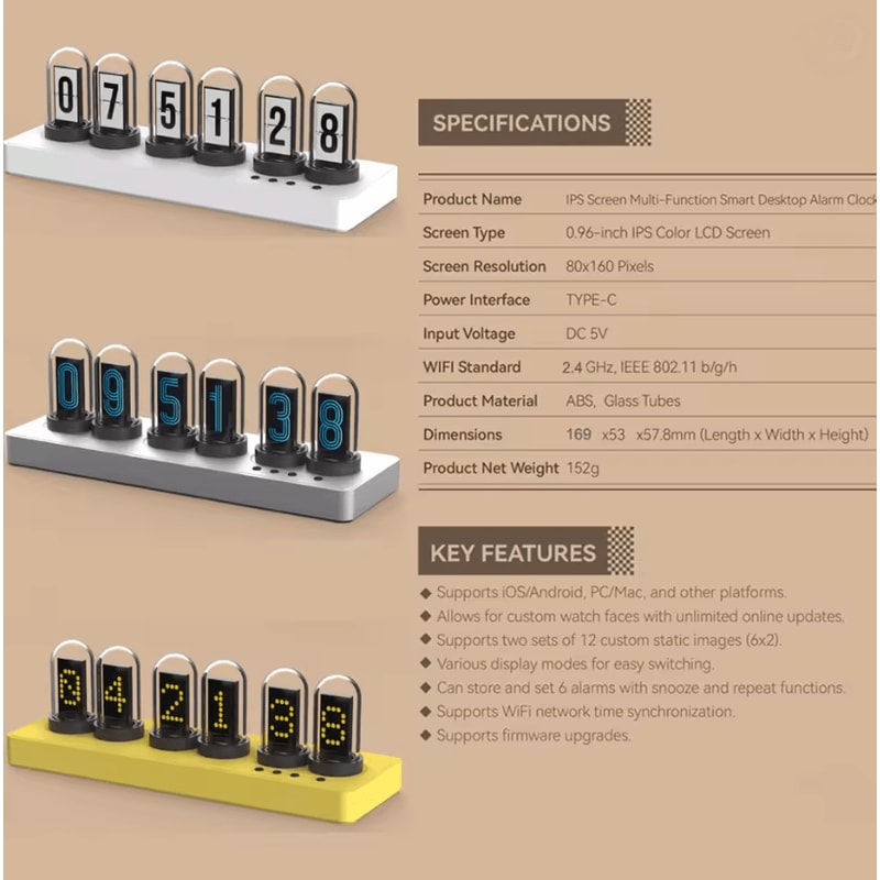 TimeGlow WiFi Nixie Tube Alarm Clock 2