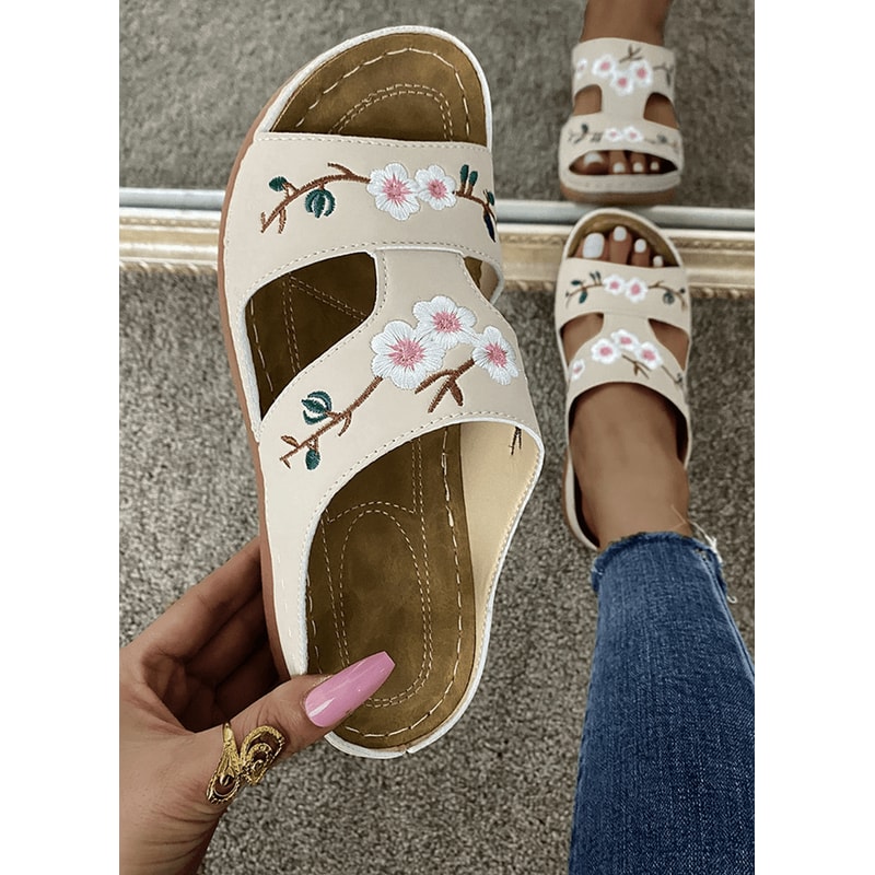FloraStep Embroidered Leather Wedge Slippers 1