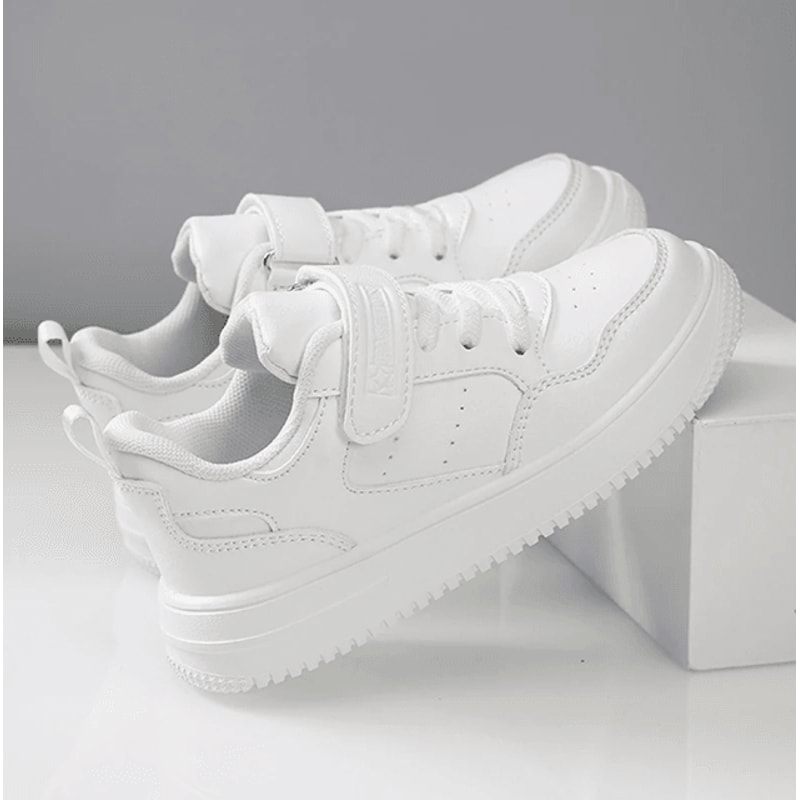 Kids Black Leather Lightweight NonSlip Sneakers 1