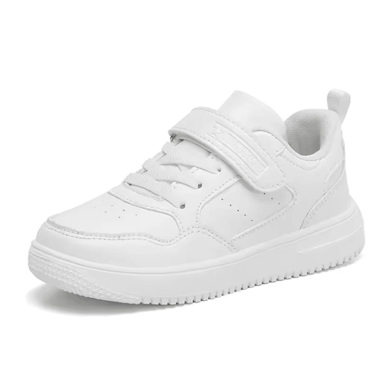 Kids Black Leather Lightweight NonSlip Sneakers 2