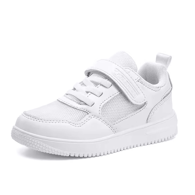 Kids Black Leather Lightweight NonSlip Sneakers 4