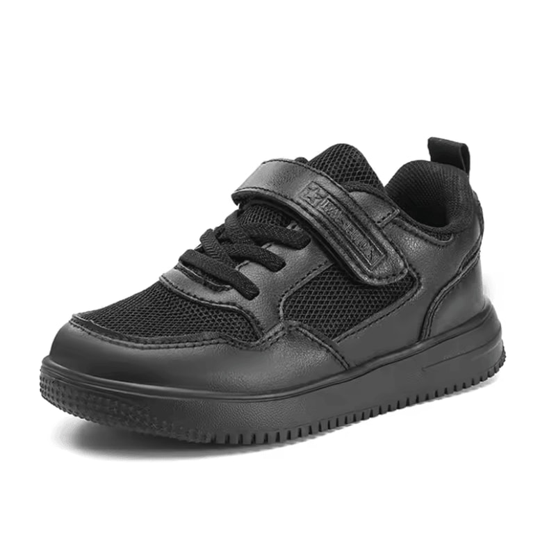 Kids Black Leather Lightweight NonSlip Sneakers 6