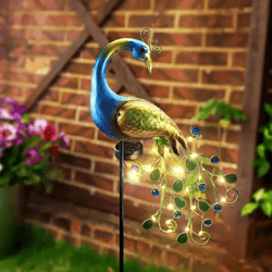 metal peacock solar garden sculpture outdoor led yard art