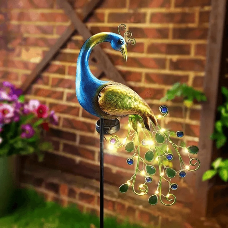 Metal Peacock Solar Garden Sculpture Outdoor LED Yard Art 0