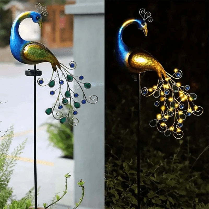 Metal Peacock Solar Garden Sculpture Outdoor LED Yard Art 1