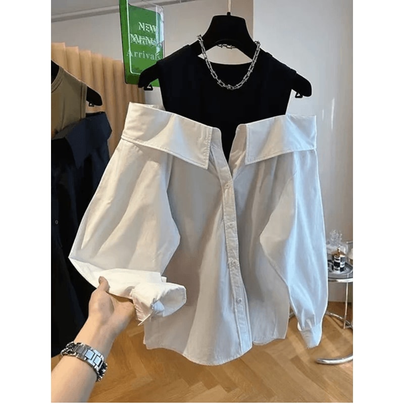 LuxeEase Off Shoulder Long Sleeve Blouse For Women 0