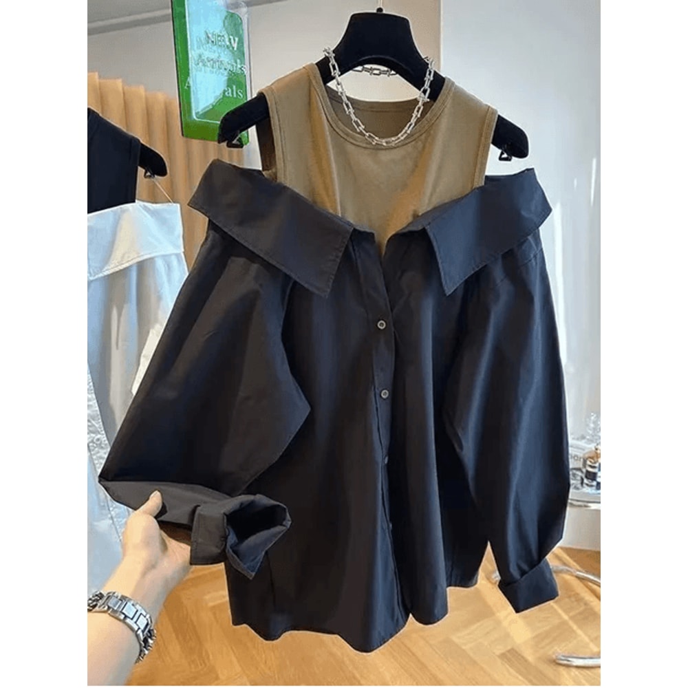 LuxeEase Off Shoulder Long Sleeve Blouse For Women 1