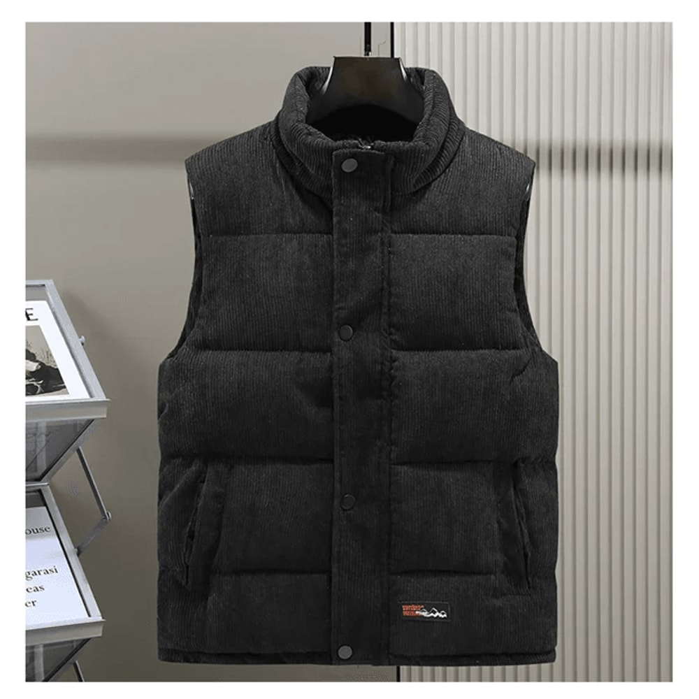 Mens Corduroy Padded Vest Winter Warm Sleeveless Jacket For Outdoor And Casual Wear 0