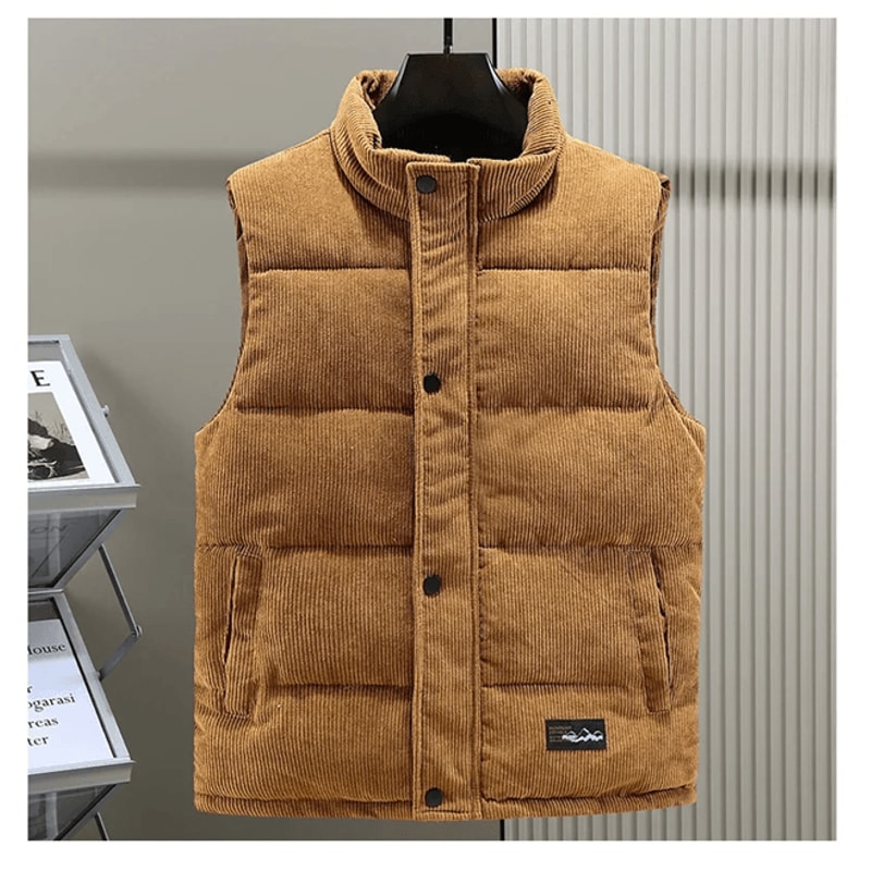Mens Corduroy Padded Vest Winter Warm Sleeveless Jacket For Outdoor And Casual Wear 1
