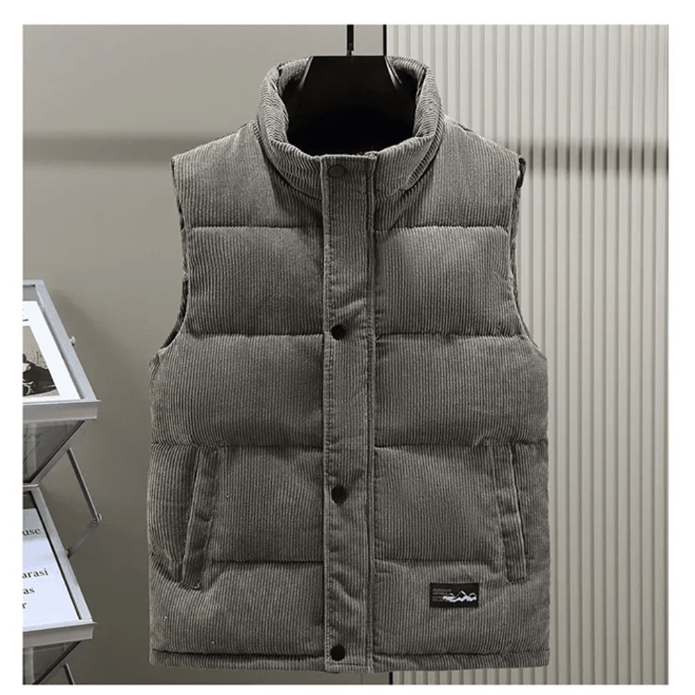 Mens Corduroy Padded Vest Winter Warm Sleeveless Jacket For Outdoor And Casual Wear 2