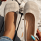 Womens Comfortable Round Toe Knit Flats Versatile SlipOn Shoes For AllDay Wear 0