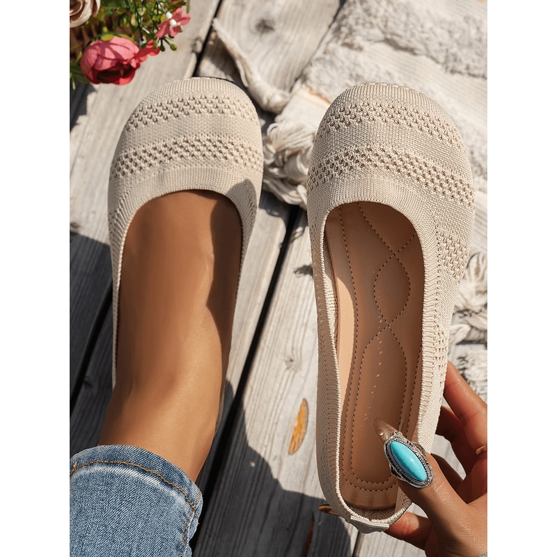 Womens Comfortable Round Toe Knit Flats Versatile SlipOn Shoes For AllDay Wear 0