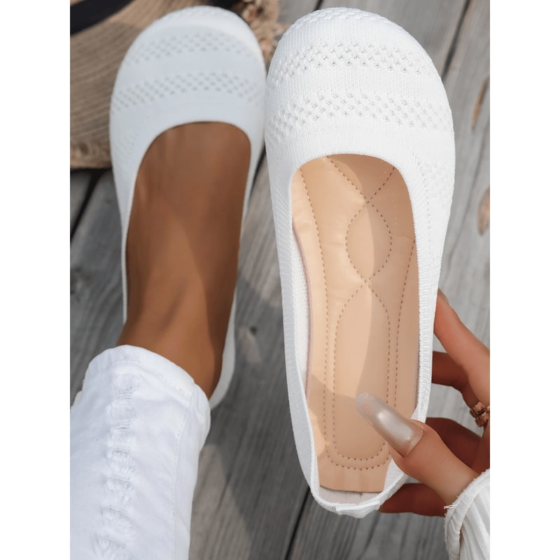 Womens Comfortable Round Toe Knit Flats Versatile SlipOn Shoes For AllDay Wear 4