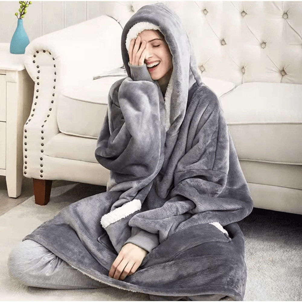 CozyWrap SuperLong Flannel Blanket Hoodie Oversized Wearable Blanket 0