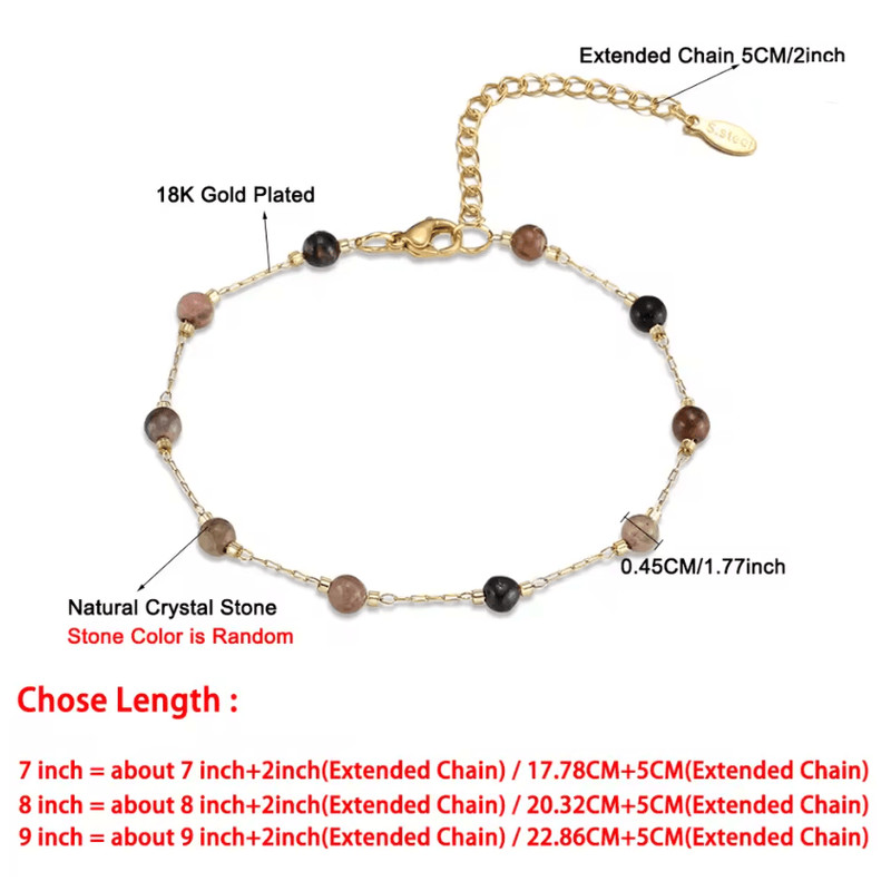 Natural Stone Crystal Bead Chain Bracelet For Women In Gold Tone 4