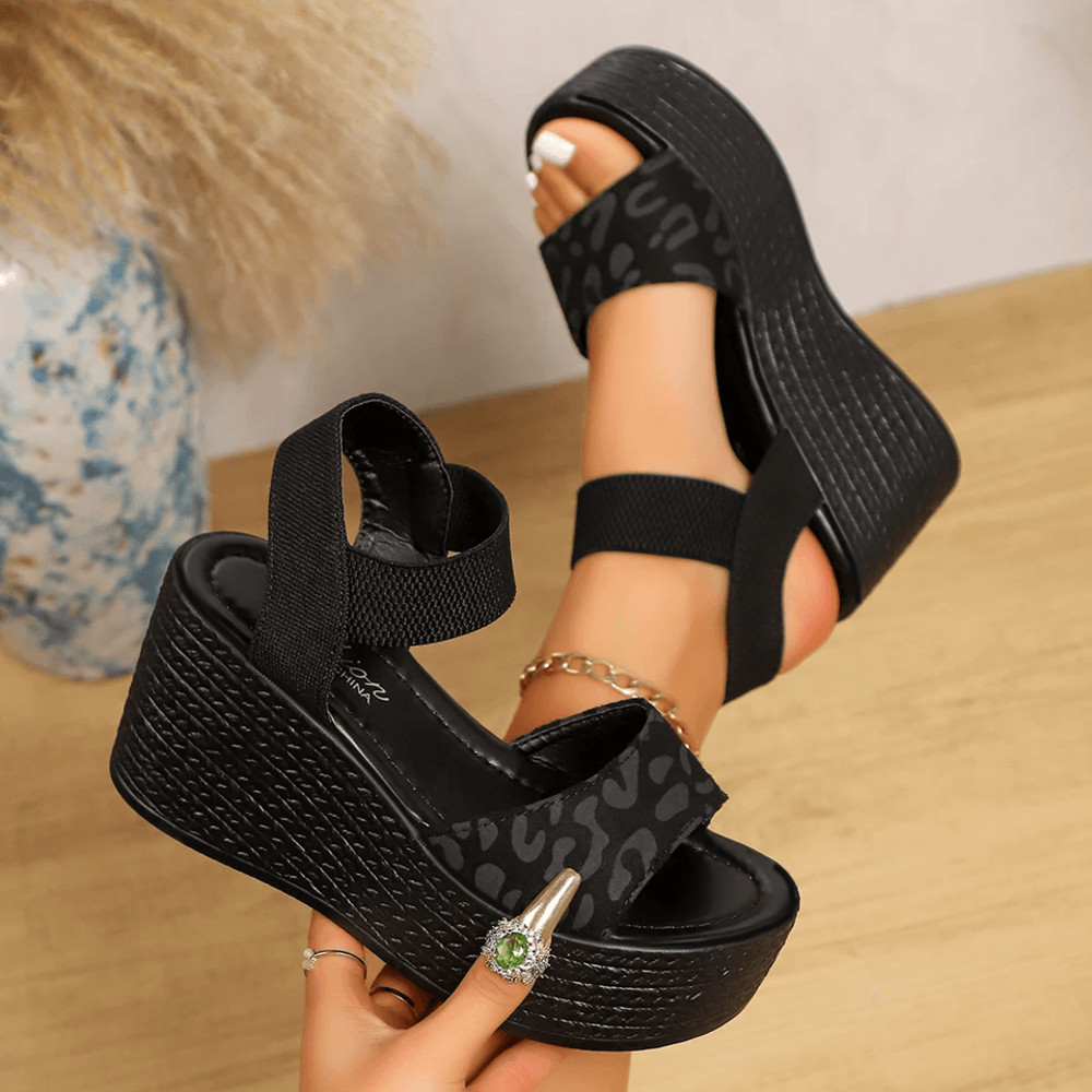 Leopard Wedge Peep Toe Sandals Women Platform Espadrille Summer Shoes 1