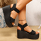 Leopard Wedge Peep Toe Sandals Women Platform Espadrille Summer Shoes 0