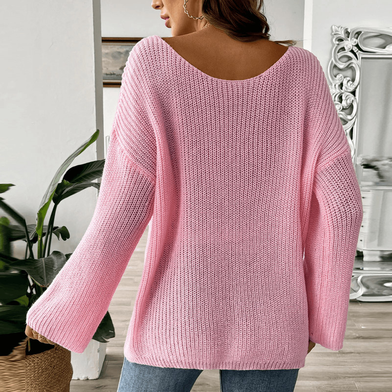 OffShoulder Flare Sleeve Sweater For Women Chic Knit Pullover 1