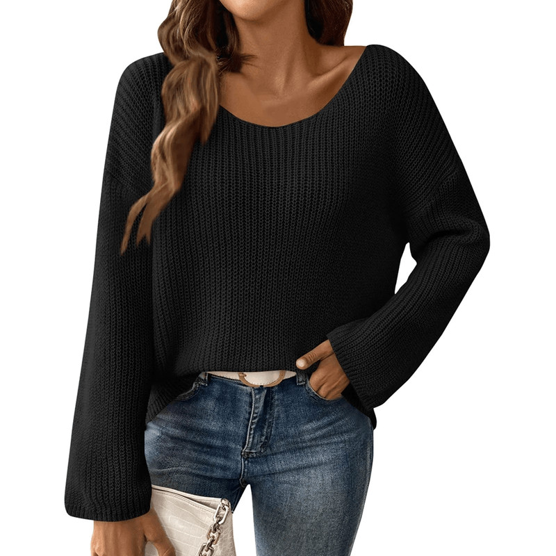 OffShoulder Flare Sleeve Sweater For Women Chic Knit Pullover 4