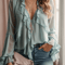 Ruffled VNeck Trumpet Sleeve Blouse For Women Elegant Layered Top 0
