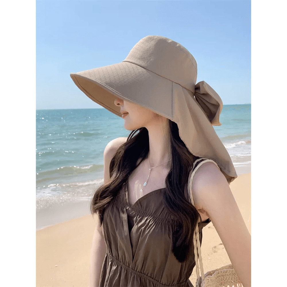 Effortless Korean Lace Wide Brim Sun Hat With UV Scarf 6
