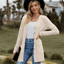 cozyfit v neck button cardigan soft long sleeve ladies casual jacket