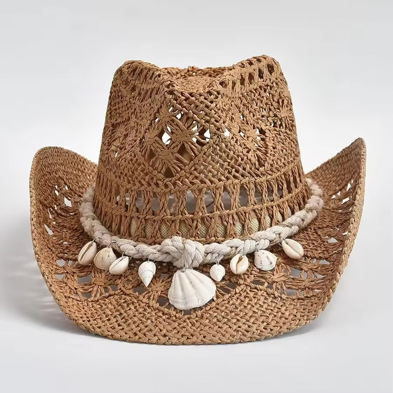 Summer Shell Accent Straw Beach Hat For Women 4