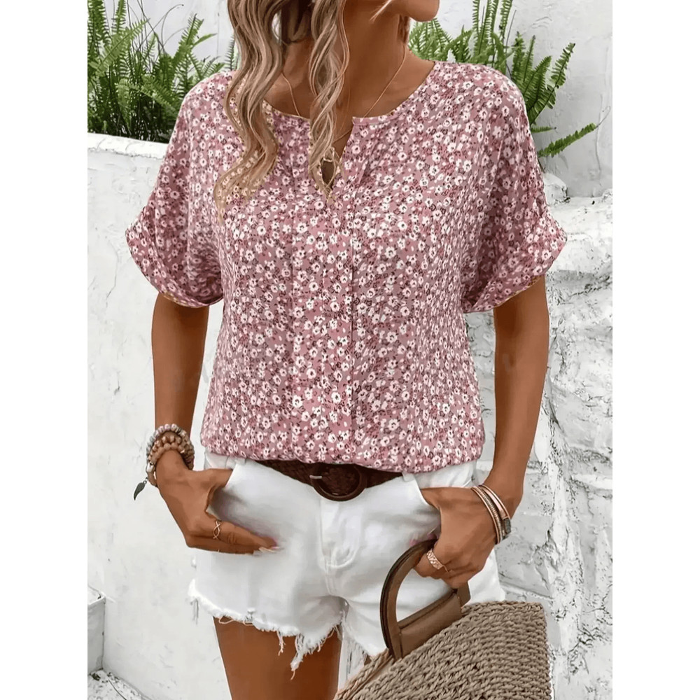 BloomEase Plus Size Floral V Neck Blouse 0