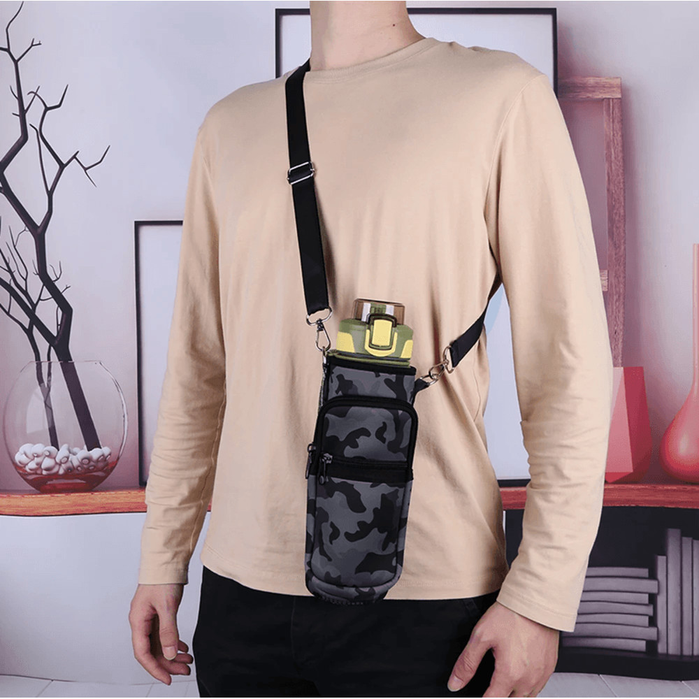 HydraGo Portable Water Bottle Carrier Bag Neoprene Sports Bottle Holder With Strap And Phone Pocket 1