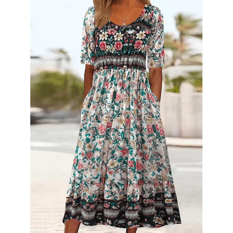 Summer Breeze Bohemian Maxi Dress With Short Sleeves 0