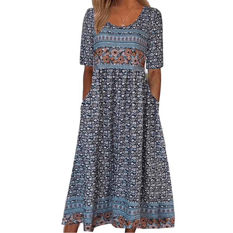 Summer Breeze Bohemian Maxi Dress With Short Sleeves 1